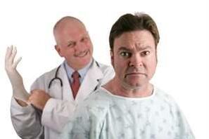 The doctor performs a digital examination of the patient's prostate before prescribing treatment for prostatitis. 